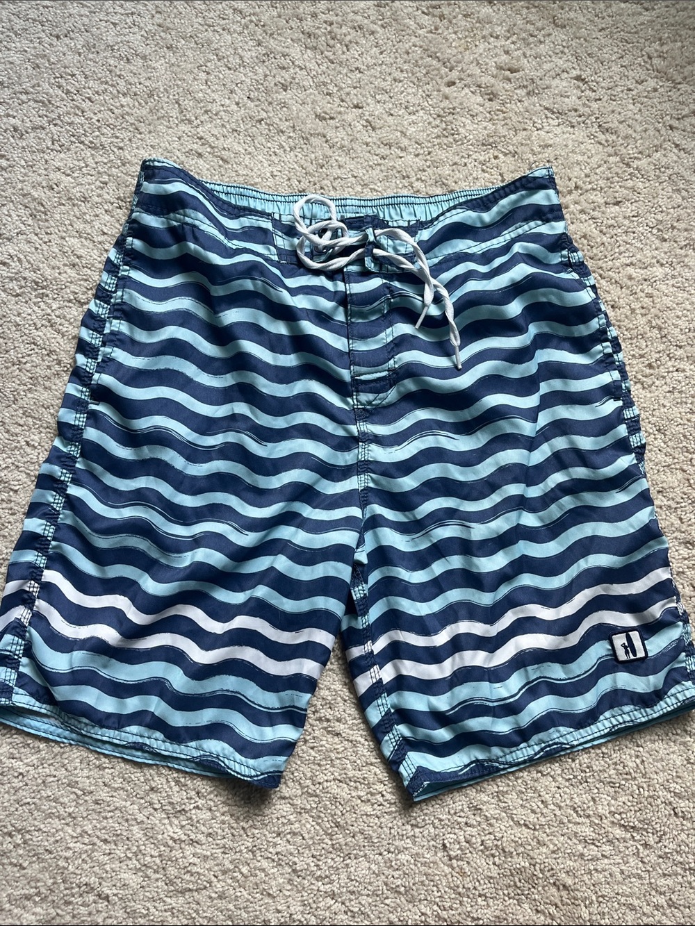 johnnie-O Light and Dark Blue Wave Stripe Swim Shorts